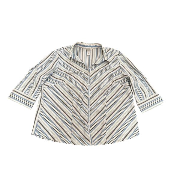 Butterfly Stretch Womens Sz 22/24W 3/4 Sleeve Button Up Shirt Striped - Picture 1 of 6